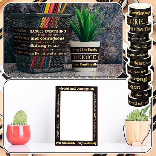 Janlaugh 24 Rolls Christian Washi Tape Gifts Bulk Religious Inspirational Scripture Supplies Bible Verse Tape for Bible Study Journaling Crafting Christmas Stocking Stuffers Gift(Black)