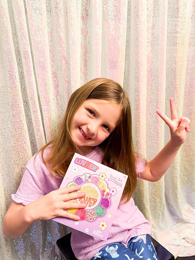 LUV HER Beading Kits - Necklace Making Kit & DIY Friendship Bracelet Kit for Girls - Includes 60x 6mm Verbiage, 8mm Pearl Beads & More - Jewelry Making Craft Kit for Kids Ages 6+ - 5.88'' x 4.79