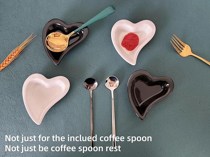 Coffee & Tea Spoon and Rest Set for Coffee Bar Accessories, Heart Cute Mini & Small Coffee Spoon Rest & Holder for Coffee Station & Bar, Teaspoon Rest & Holder (Black Rest with Black Spoon*2)