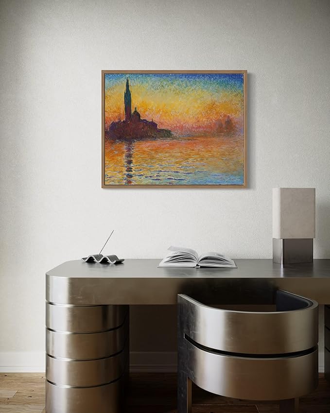 San Giorgio Maggiore Claude Monet Wall Art Print Poster, Impressionist Painting Wall Art Wall Decor, for Bedroom and Living room Bathroom Decor 115 (San Giorgio Maggiore, 11 x 14 inches, Wood Frame)