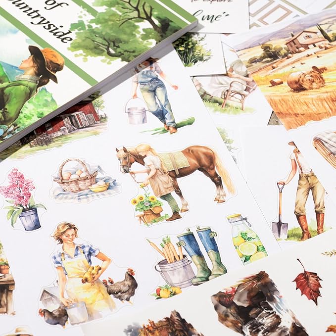 Countryside Journaling Stickers, Junk Journal Sticker for Adults, 20 Sheets Pre-Cut Stickers, Vintage Ephemera Scrapbooking Supplies, Craft Arts