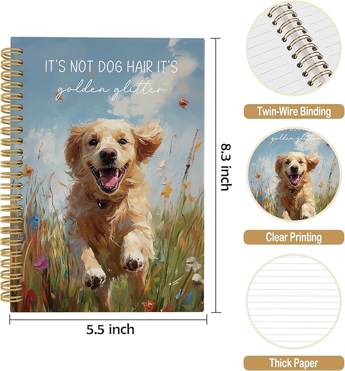 Golden Retriever Journal Notebook - Dog Wildflower Floral Notebooks College Ruled for Work School, Golden Retriever Gifts for Women, Dog Office Supplies, Hardcover Spiral Notebook 5.5"x8.3"