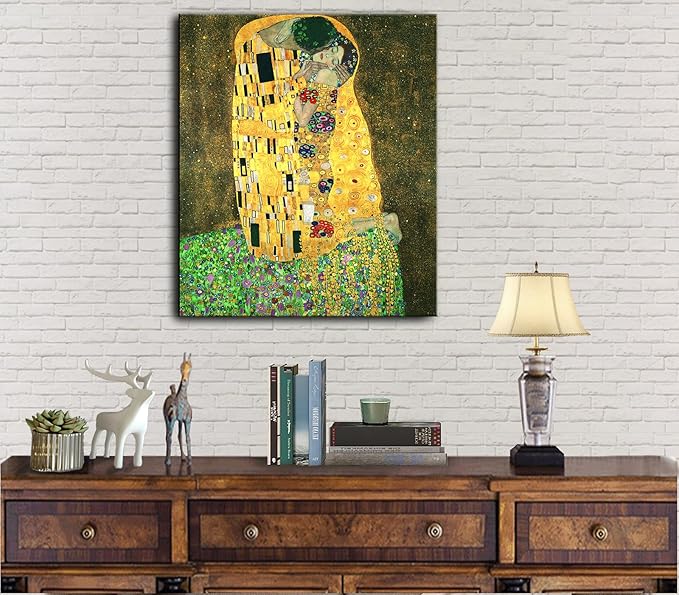 Canvas Prints Wall Art The Kiss Painting by Gustav Klimt, Famous Artwork Poster for Living Room, Bedroom Office Home Decoration 24"x36"