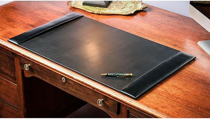 Dacasso 6 Piece Black Bonded Leather Luxury Desk Accessory Set - Desk Pad & Organization Essentials