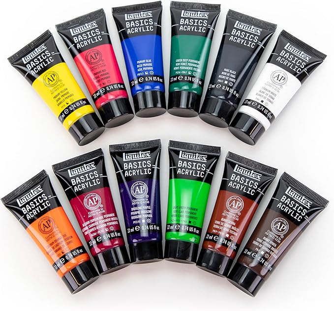 Liquitex BASICS Acrylic Paint Set, 12 x 22ml (0.74-oz) Tube Paint Set