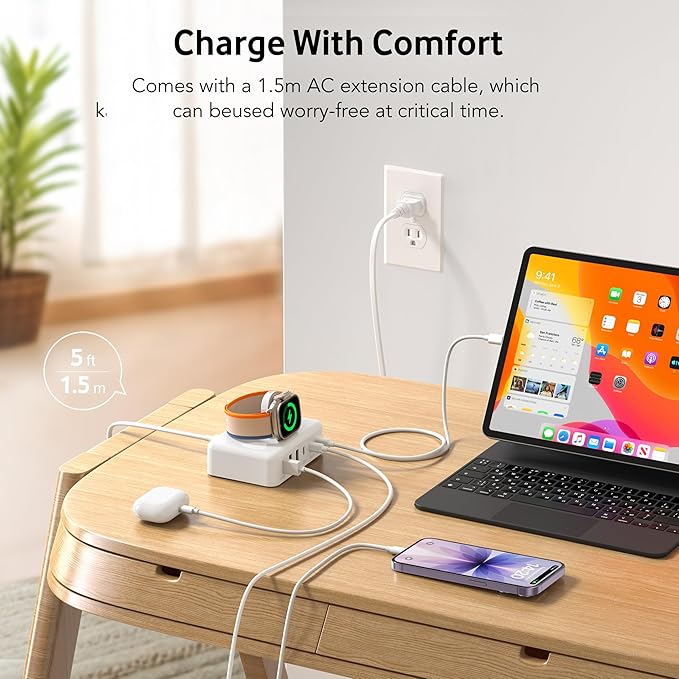 125W USB C Fast Charger Charging Station Block for Apple Watch Charger, USB C 6 Port PD GaN Fast Charger Hub Power Adapter for iPad iPhone 17 16 15 14 13 Apple Watch 10 9 8 7 6 5 Galaxy S23 Note 20