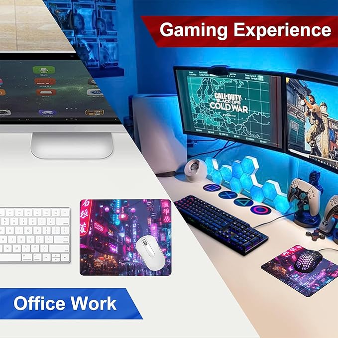 Mouse Pad, Japanese Anime Cyberpunk Neon City Mouse Pads for Desk,Soft Computer Mouse Mat Square Waterproof Non-Slip Rubber Base Gaming MousePads for Women Men,Laptop,Office