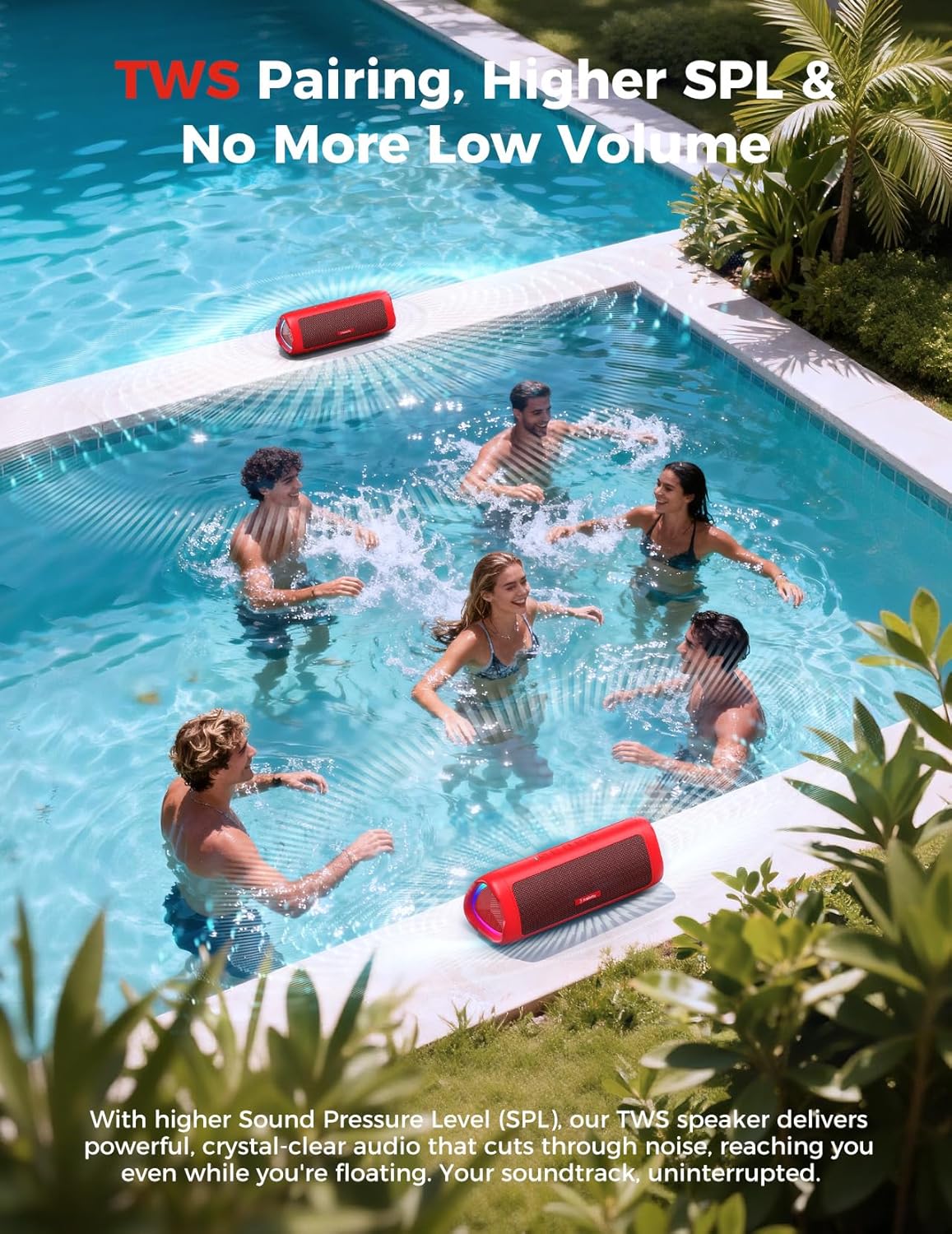 Bluetooth Speaker with HD Sound, Portable Wireless, IPX5 Waterproof, Up to 20H Playtime, TWS Pairing, BT5.3, for Home/Party/Outdoor/Beach, Electronic Gadgets, Birthday Gift (Red)
