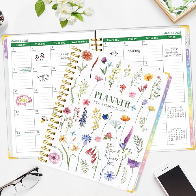 GuassLee Large Planner 2026, Weekly and Monthly Planner from January 2026-December 2026, 8.8"x11.4" Aesthetic Agenda Book with Back Pocket, Stickers, Coated Tabs, A4 Size
