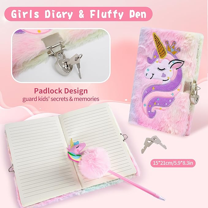 Cherry Tale Unicorn Gifts for Girls Age 6-8, Kids Unicorn Toys Set with Light Up Star Pillow Diary Headband Eye Mask Christmas Birthday Gifts for Little Girls Age 4 5 6 7 8 9 10