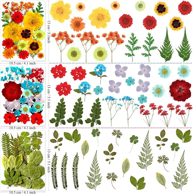 126 Pcs Pressed Dried Flowers for Resin Molds, Real Natural Flowers Leaves Bulk for DIY Art Nail Crafts, Jewelry, Candle, Soap Making