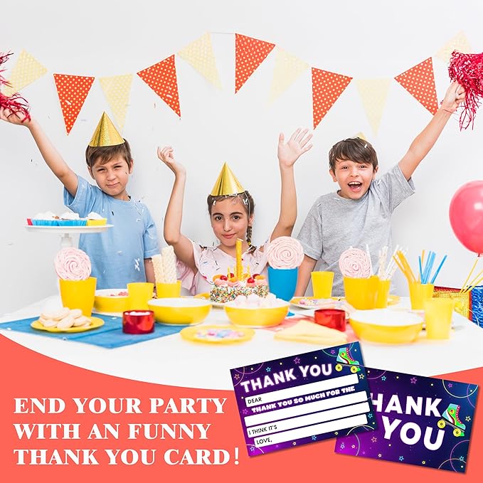 Roller Skating Kids Thank You Cards, Ice SkatingThank You Card For Neon Glow Birthday Party, Kids Birthday Cards Fill In The Blank, 20 Pack Greeting Cards With Envelopes For Boys Girls, 006