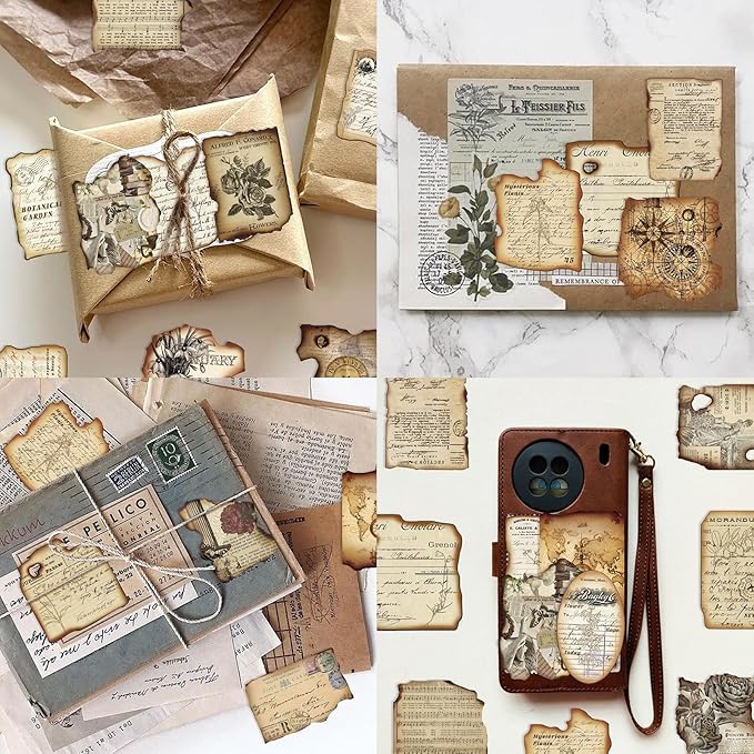 PRSTINCOL Vintage Journaling Stickers,Scrapbook Supplies for Planners,100Pcs Junk Journal Supplies with Antique Map Prints, Distressed Edges for Kids Teenagers Adults