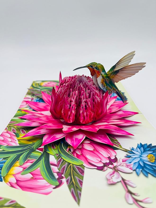 3D Pop-Up Hummingbird & Pink Flower Greeting Card – Handmade Nature Card for Birthday, Mother’s Day, Anniversary & Special Occasions F48