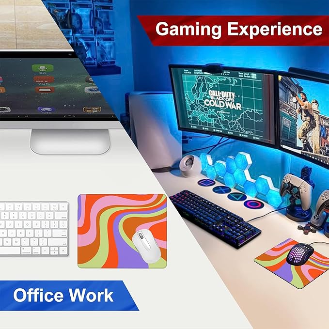 Mouse Pad, Retro Groovy 60s Colored Waves Mouse Pads for Desk,Waterproof Anti-Slip Rubber Gaming Mouse pad with Stitched Edges for Gaming Office Laptop Computer Men Women