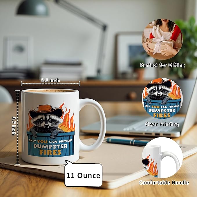 Funny Raccoon Meme Mug 11 oz, Team Leader Boss Gifts, Funny Gifts for Coworkers Coffee Cups Ceramic, Only You Can Prevent Dumpster Ceramic Mug for Coffee Tea Hot Cocoa Home Office Work