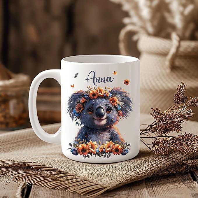 Hyturtle Personalized Cute Koala Coffee Mug - Gift For Koala Lover - Just A Girl Who Loves Koalas - Koala Gift For Women - Animal Lover Gift - Birthday - Custom Coffee Cup Ceramic Mug 11oz - 15oz