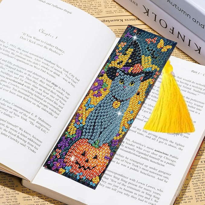 Puraikcmi 6 PCS 5D DIY Diamond Art Bookmarks Kit Cats Diamond Paintings Bookmarks Kits with Tassels Acrylic, Rhinestone Crafts Decoration Gift Set for Book Lovers Beginners & Adults