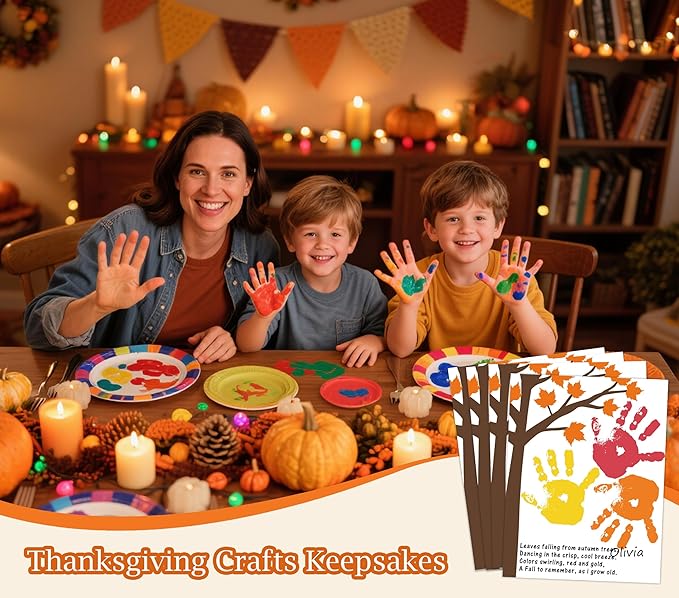 Fall Maple Leaves Handprint Art Craft Kit for Thanksgiving Activities, 10 Pcs Thanksgiving Crafts Bulk DIY Handprint Card Making, Handprint Keepsake Gift for Mother Father Grandma Grandpa