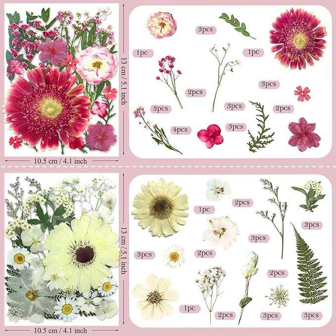 100 Pcs Big Dried Pressed Flowers for Resin Molds, Real Natural Bulk Dry Wildflowers Leaves Perfect for Epoxy, DIY Crafts, Nails, Soap Candles Jewelry Making, and Home Decor