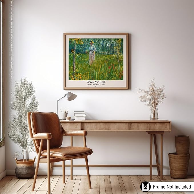 Monem Art Vintage Van Gogh Poster - Retro A Woman Walking In A Garden Print - Impressionism Art - Fine Art - Classic Painting Art - Floral Art - Bedroom or Office Decor - 11x14 UNFRAMED Wall Art
