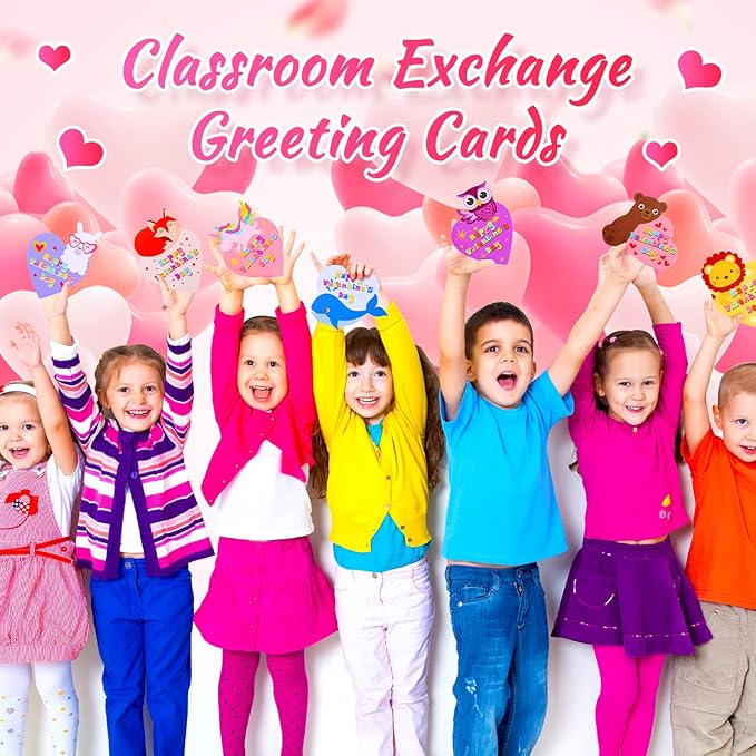 Yexiya 200 Pcs Mini Valentine's Day Cards Assortment Bulk Classroom Exchange for Kids Greeting Animal Box Foldable Love Heart Greeting Cards with Envelopes and Stickers