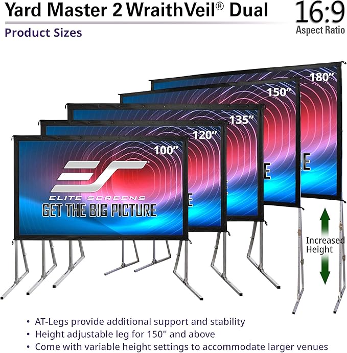 Elite Screens Yard Master 2 DUAL Projector Screen, 120-INCH 16:9, Front and Rear 4K/8K Ultra HD, Active 3D, HDR Ready Indoor and Outdoor Projection, OMS120H2-Dual |US Based Company 2-YEAR WARRANTY