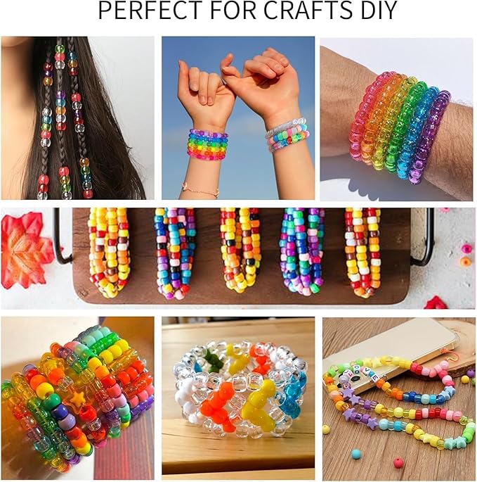 6 Boxes 4500Pcs Pony Beads Bracelet Making Kit, with 1600pcs Letter Beads Friendship Bracelets Kandi Rave Bead for Jewelry Making Keychain Hair Braid Gifts for Girls Teens Arts and Crafts Kits