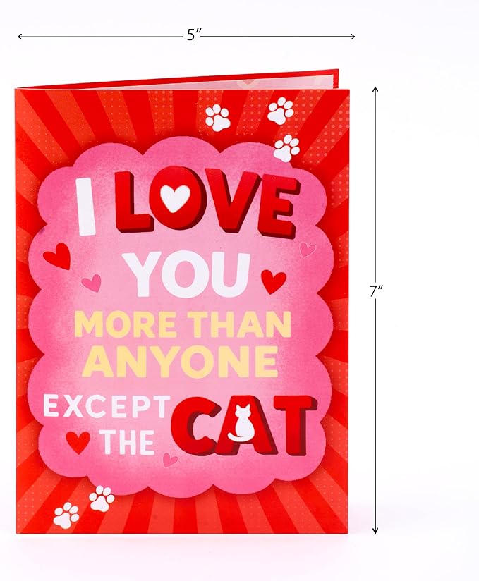 Funny Cat - Love Pop Up Card, Happy Valentine's Day, Hearts, Roses, Love Anniversary 3D Popup Greeting Cards, Gifts for Wife, Husband, Lovers, Kids, 5x7 - Includes Envelope And Message Note