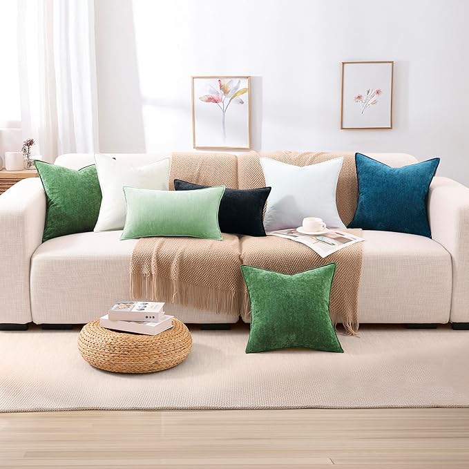 decorUhome Spring Couch Throw Pillow Covers 18x18 Set of 2, Decorative Soft Velvet Neutral Chenille Pillow Covers with Elegant Design for Sofa Bed Living Room Home Decor, Black
