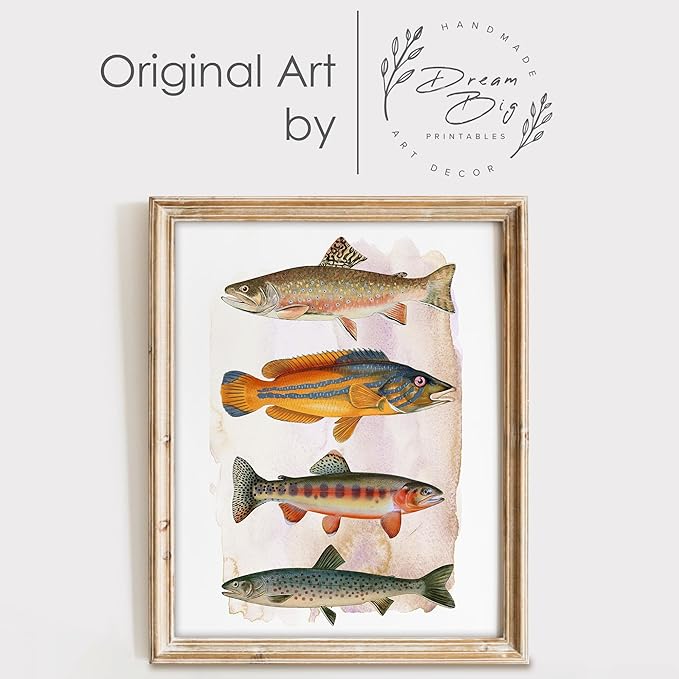 DREAM BIG PRINTABLES Vintage Fishing Decor Art Print - Unframed - 11x14 | Farmhouse Decor | Wall Art for Cabin, Lake House, or Fishing Enthusiast | Made in USA