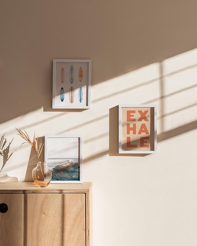 HAUS AND HUES 6x8 White Aluminum Frame Set of 3 - Vertical Hanging, Easel Back for Tabletop, Shatterproof Plexiglass (6x8 in, White)