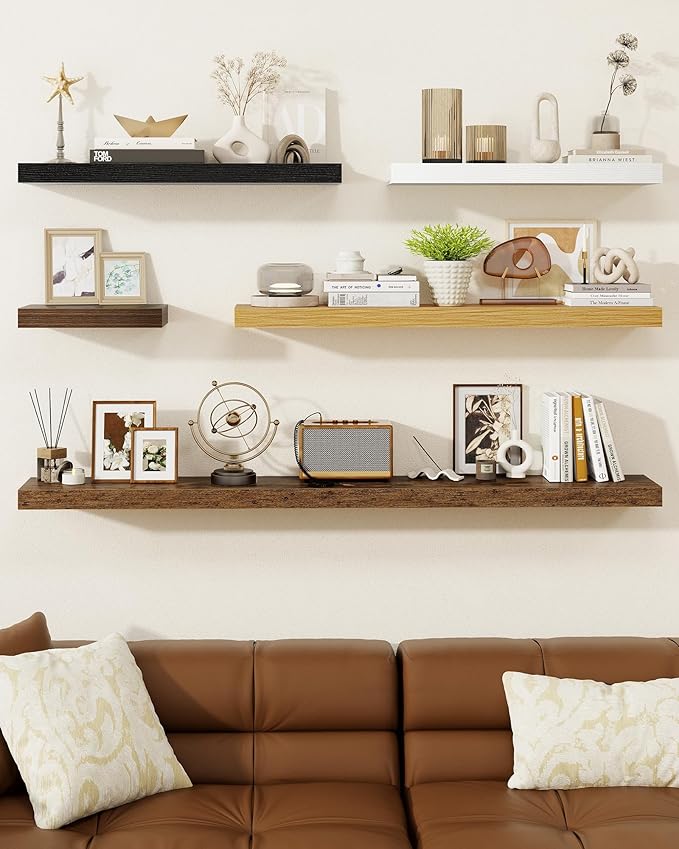 Marsmiles 36" Floating Shelves for Wall, Wooden Shelves with Invisible Brackets Set of 2, Rustic Farmhouse Wall Mounted Shelf for Kitchen Bathroom Living Room Study, Natural Oak