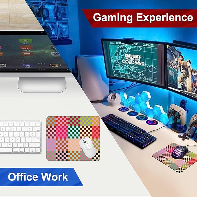 Mouse Pad, Retro Colored Checkered Mouse Pads for Desk,Waterproof Anti-Slip Rubber Gaming Mouse pad with Stitched Edges for Gaming Office Laptop Computer Men Women