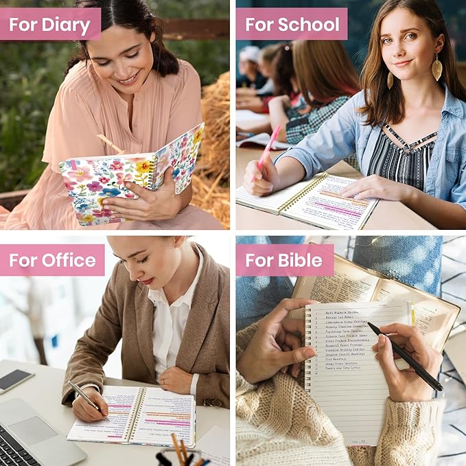 Lined Spiral Journal for Women, A5 Hardcover Cute Notebook for Work & Note Taking, Aesthetic Pretty Journal for Writing, 140 Pages, 6"x8", Bloom Floral