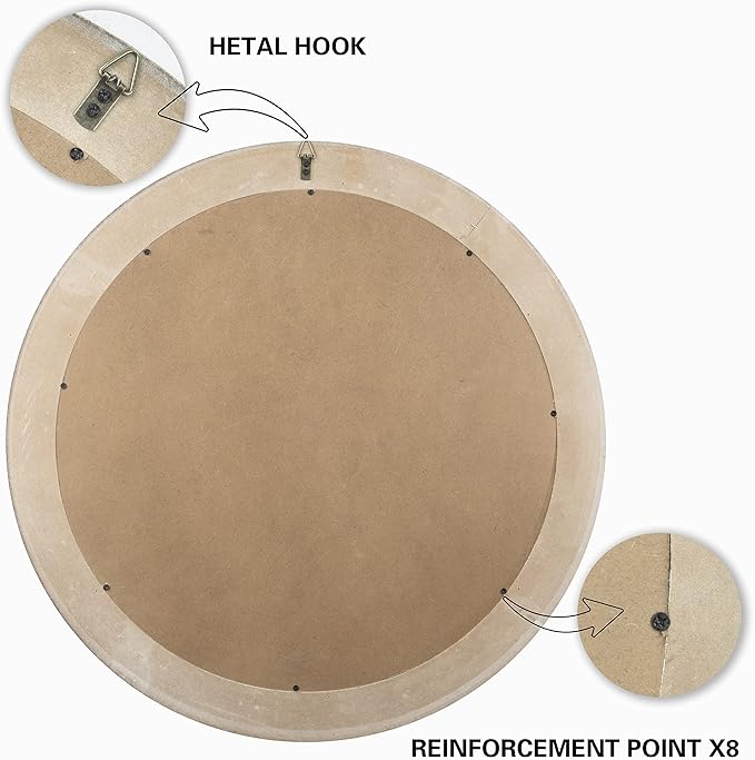 24 Inches Farmhouse Round Wooden Mirrors for Wall Decor, Rustic Decorative Circle Mirror for Home, Office, Bedroom, Bathroom, Living Room, Entryway - Housewarming Gift
