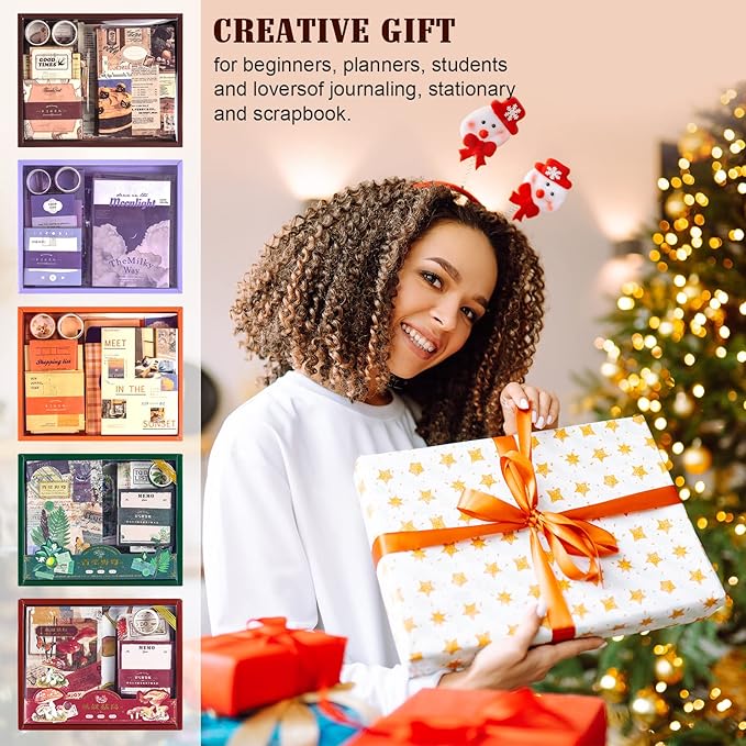 Scrapbooking Supplies Kit, 351pcs Bullet Junk Journal Kit with Journaling Supplies Aesthetic Scrapbook Paper A6 Grid Notebook, Scrapbook Kit, Art Craft DIY Gifts for Adult Teen Girl Kid Women, Sunset