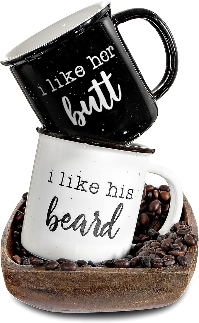 MAINEVENT I Like His Beard I Like Her Butt Coffee Mug Set of 2 11 Ounce, His Her Mug, Couple Wedding Gift