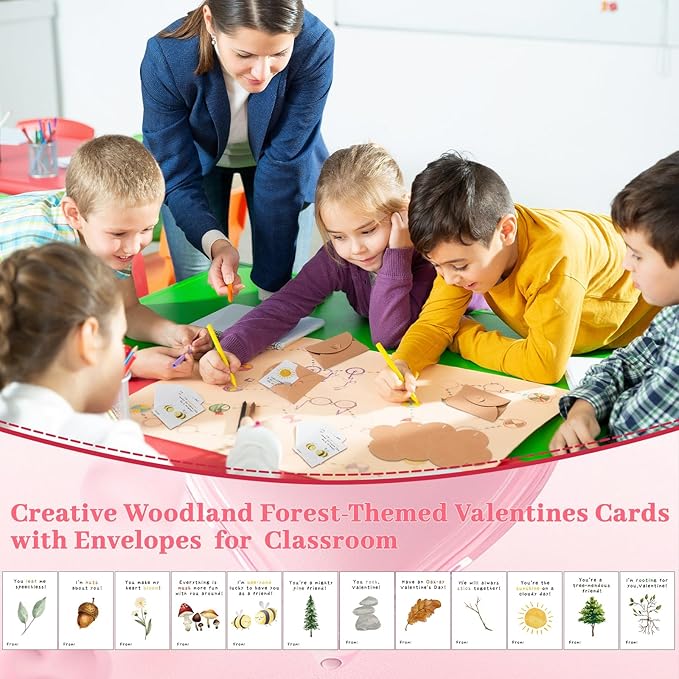 Tinlade 24 Pack Cute Valentines Mini Nature Pun Cards 6 x 8.5 cm with Envelopes for Kids Classroom Exchange Gifts Motivational Funny Woodland Tree Puns Cards 12 Styles Valentines Love Card for Student