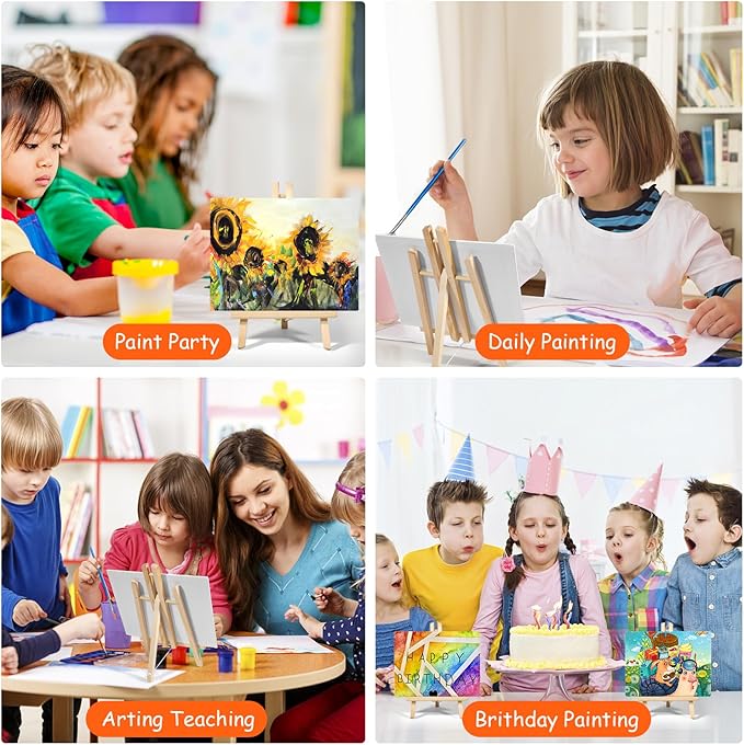 Acrylic Paint Set with 2 PCS 11.8In Easel & 4 PCS 8X10In Canvas, Painting Canvas Panel with Easel, Art Canvas Painting Kit with Brushes & Paint Trays for Kids Teenagers Acrylic Oil Water Color Gift