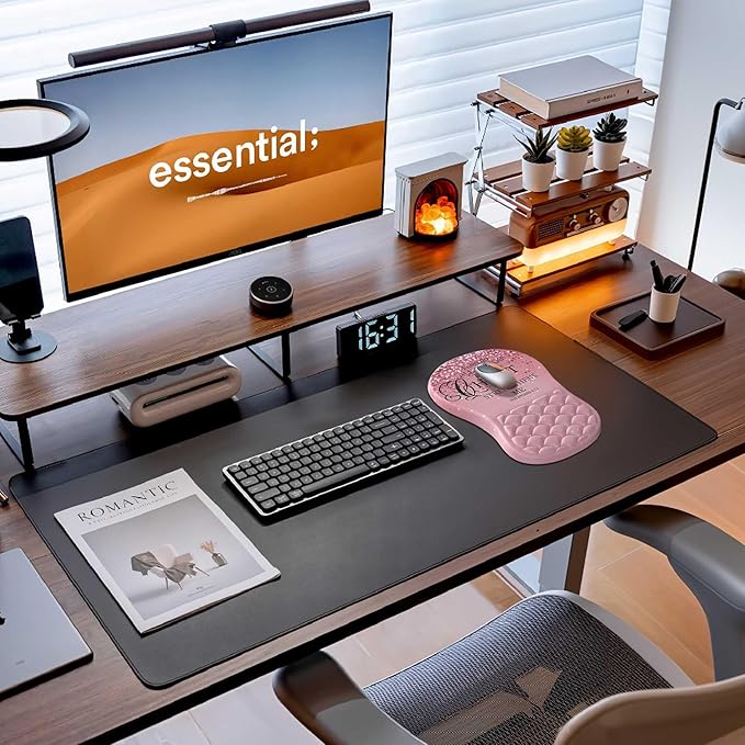 HunDun Pink Ergonomic Mouse Pad Wrist Support with Memory Foam&Non-Slip Pu Base Cushion Massage Bump,Cute Mousepads with Wrist Rest for Carpal Tunnel Pain Relief,Office Deco
