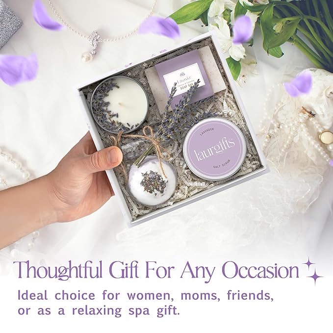 Lavender Spa Gift Box for Women – Relaxing Self Care Set, Birthday & Christmas Gifts for Women, Thank You, Housewarming, Bridal Shower & Get Well Soon Gift Basket for Her