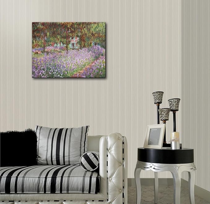 Irises in Monet's Garden, 1900 by Claude Monet Canvas Wall Art Decor Framed Famous Painting Print for Bathroom Bedroom Wall Decoration 12"x16"