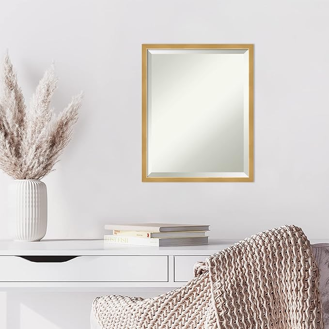 Amanti Art Gold Wall Mirror 21x17 Svelte Polished Gold Rectangle Bathroom Mirror for Wall Decor Living Room, Small Modern Wood Frame, Hangs Horizonally and Vertically, Bathroom Decor, Beveled Edge