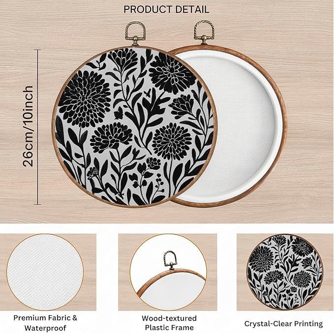 365CUSGIFTS Boho Wildflowers Wall Art Canvas Frame Hanging Prints, Flower Landscape Round Wall Art Decor for Bathroom Home Gallery Decorations 10"x10"