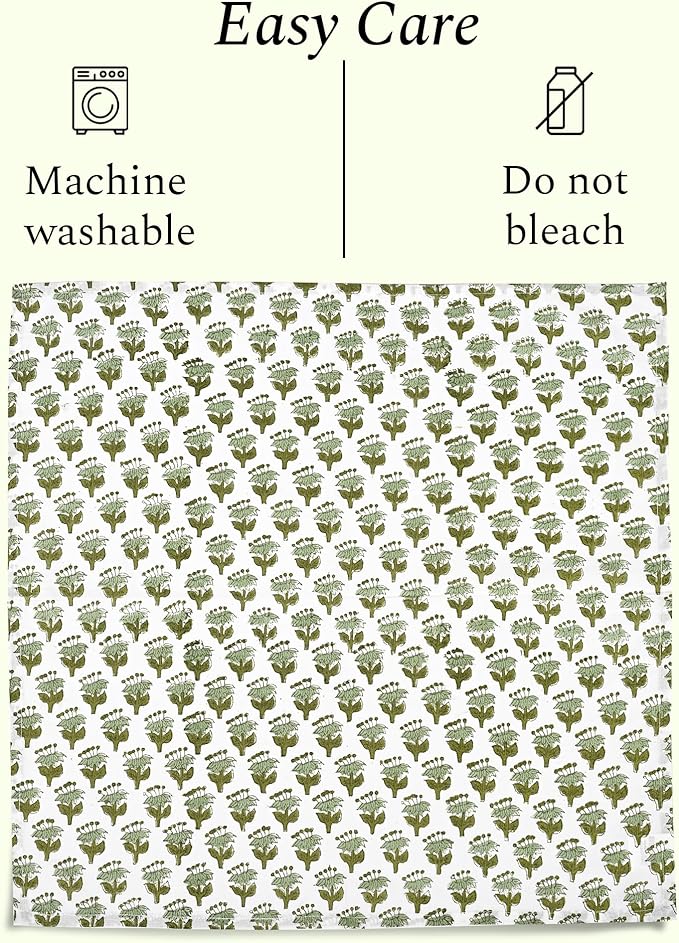 CPC Cloth Napkins 100% Cotton Set of 4 Reusable Napkins, Indian Block Print Toile Floral Dinner Napkin, Fall Thanksgiving Christmas Holiday Party Gift - Soft Absorbent Napkin, 18"x18" Emerald Green