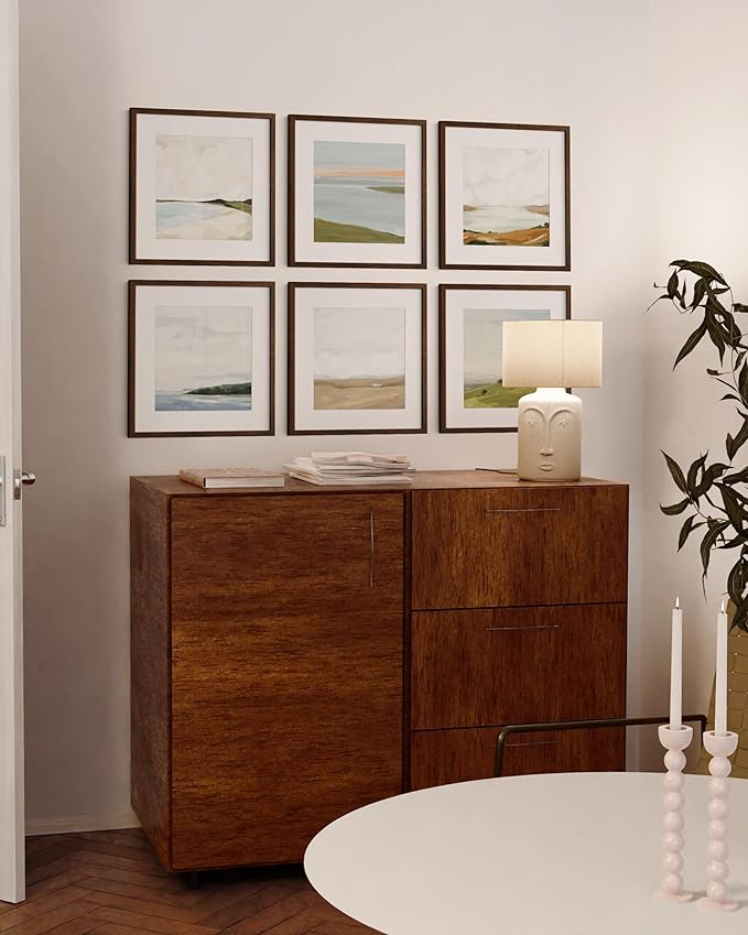 HAUS AND HUES Walnut Oak Wood 16x16 Picture Frames - Set of 15, Square Frames with Mat, Premium Frames for Gallery Walls (16x16 in, Walnut, Set of 15)