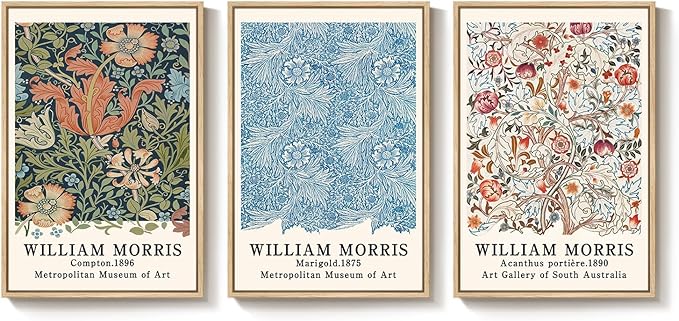 Framed Large William Morris Wall Art, Set of 3 Vintage Colorful Floral Canvas Prints Wall Art Decor, Aesthetic Botanical Painting for Living Room, Bedroom, Hallway, or Office Decor, Total Size 30x60