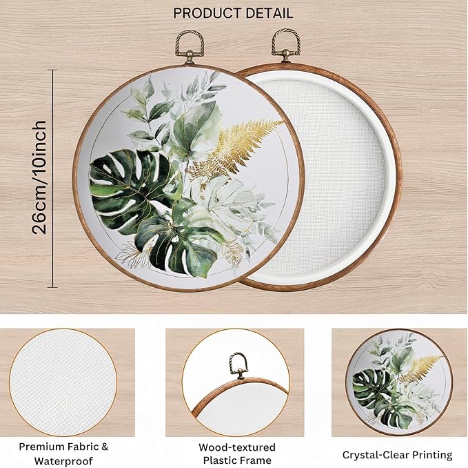 365CUSGIFTS Tropical Botanical Balance Wall Art Canvas Frame Hanging Prints, Flower Landscape Round Wall Art Decor for Bathroom Home Gallery Decorations 10"x10"
