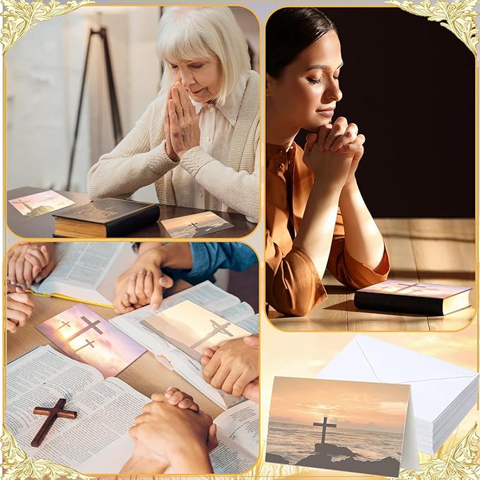 100 Pcs Blank Greeting Cards 4x6, Religious Stationery with Cross Design, 10 Designs, Ideal Stationary Set for All Occasions, Note Cards with Matching White Envelopes and Stickers